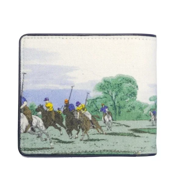 Polo Ralph Lauren Men's Equestrian Polo Player Print Canvas Billfold Wallet - Picture 3 of 15